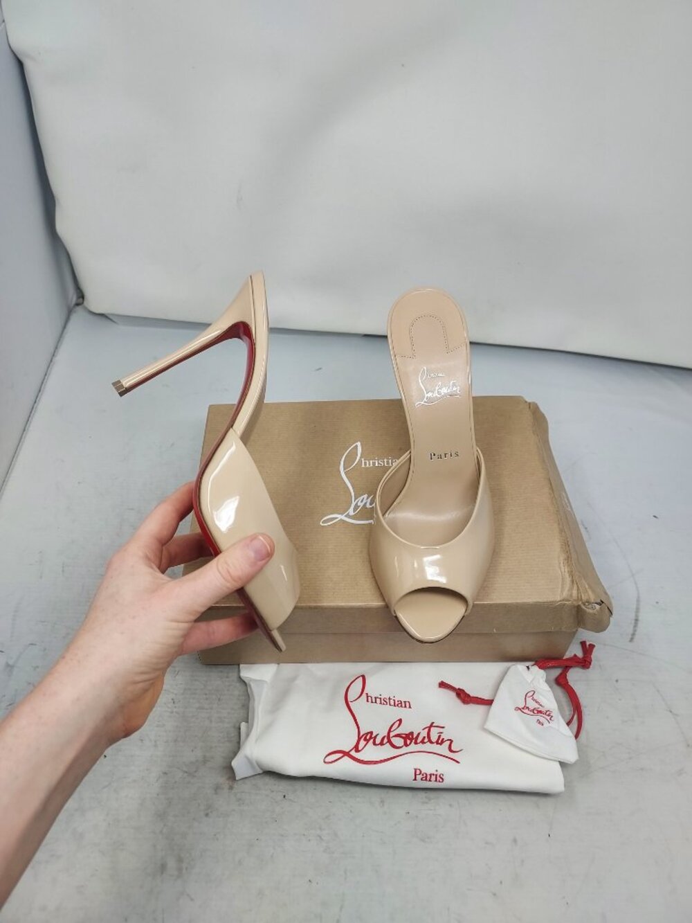 CHRISTIAN LOUBOUTIN Me Dolly Patent Leather Nude Mule Sandal